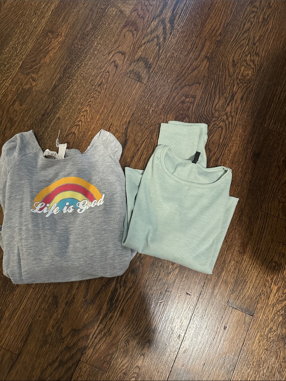 Life Is Good Grey Rainbow Tee with Mint Loungewear top.